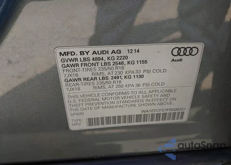 2015 Audi Q3 2.0T Premium Plus z USA, uszkodzony, nr VIN WA1EFCFS7FR008321